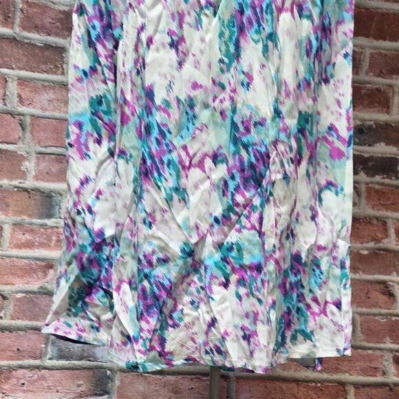 A New Day Blue Floral Midi Dress XXL Deep V Neck Short Sleeve Crepe Lightweight - Picture 2 of 8